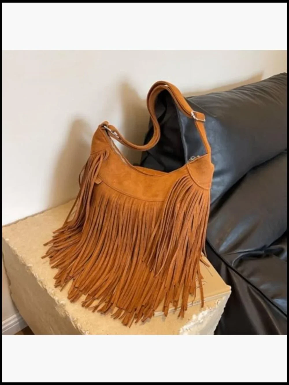 Vintage Suede Fringe Hobo Tote Shoulder Crossbody Bag Western Cowgirl Purse